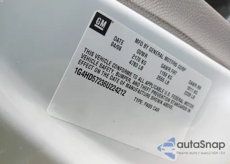 2006 Buick Lucerne Cxl из США, поврежденный, VIN 1G4HD57236U224212